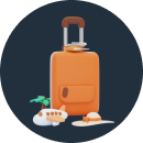 Suitcase with beach chair and palm tree, perfect cake for traveler